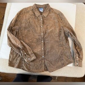 Cre8ions Western Embroidered Brown Floral Button Down Shirt